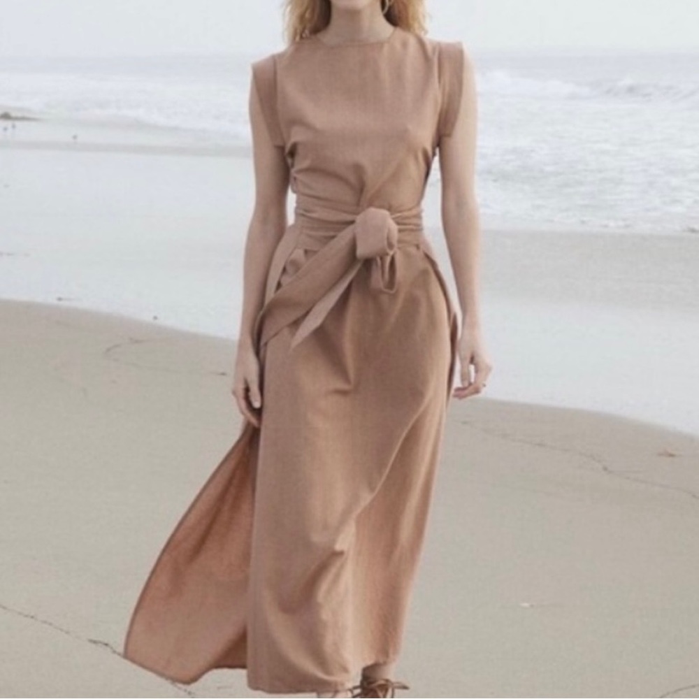Dôen Ash Wrap Dress in Adobe. 100% Silk, made in India. Small.